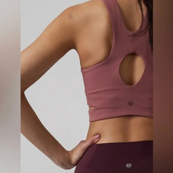 Set of 3 Athleta Conscious Crop Cut Out Bra Large Tawny Rose, White and Black - Picture 13 of 13